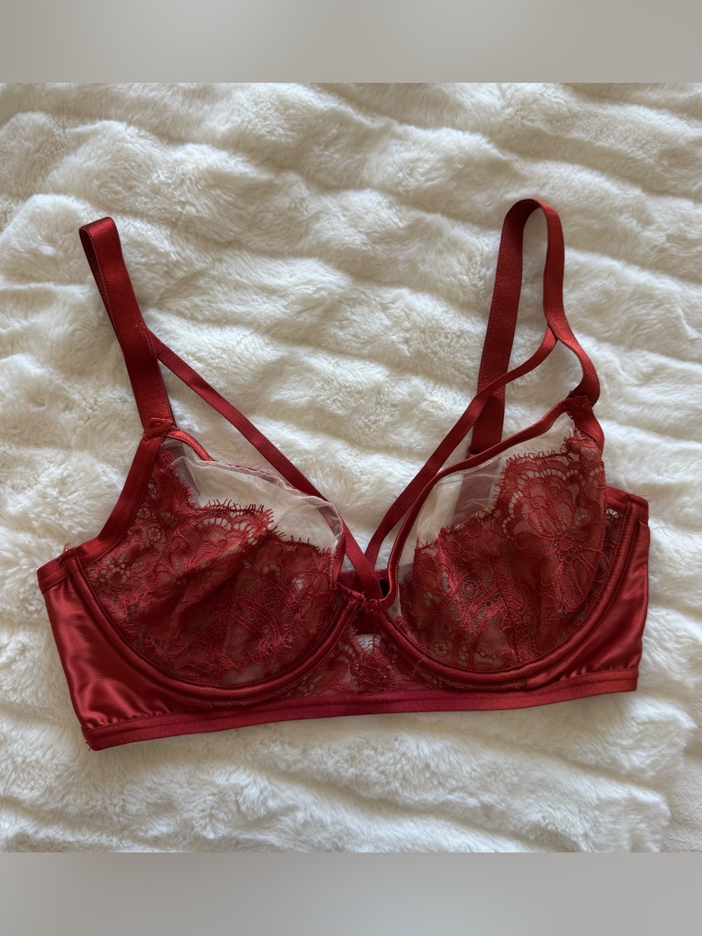 ASOS Burgundy Lace Underwire Bra with Strappy Accents